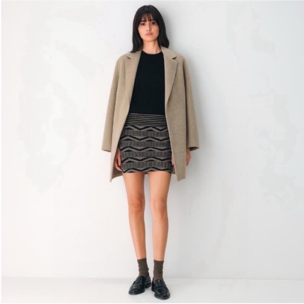 BCBG Geometric Knit Mini Skirt Black Taupe Bodycon Stretch M